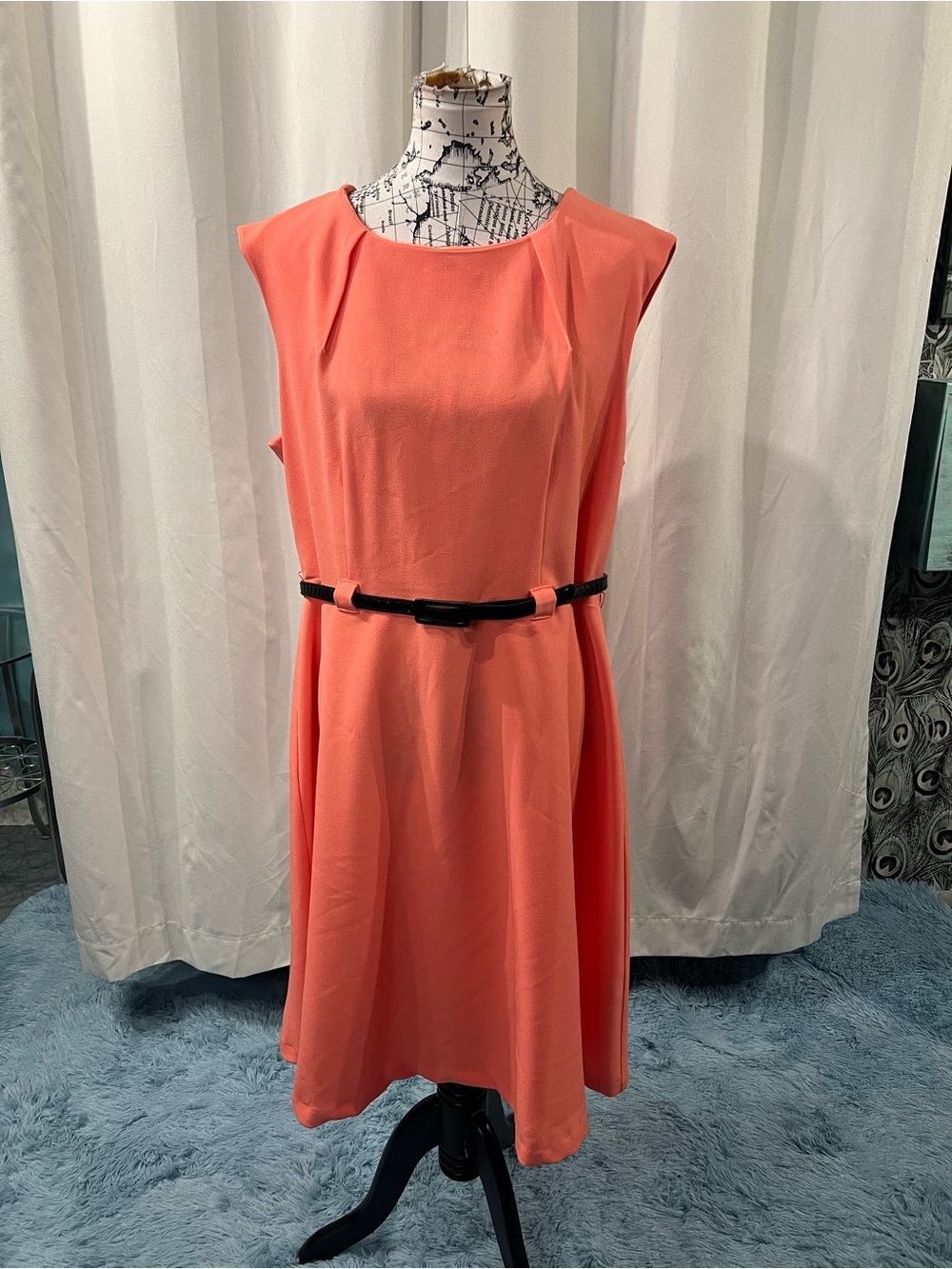 7 for $40 Shelby & Palmer Coral Midi Dress with Black Belt NWT